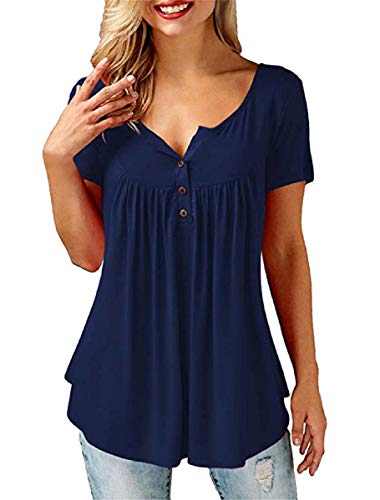 UMIPUBO Bluas de Mujer Camisa Algodón Blusa Mujer Elegante Manga Corta Camisa Suelta Mujer Casual Verano Shirts (Armada, M)