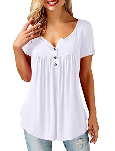 UMIPUBO Bluas de Mujer Camisa Algodón Blusa Mujer Elegante Manga Corta Camisa Suelta Mujer Casual Verano Shirts (Blanco, L)