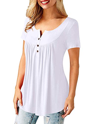 UMIPUBO Bluas de Mujer Camisa Algodón Blusa Mujer Elegante Manga Corta Camisa Suelta Mujer Casual Verano Shirts (Blanco, M)