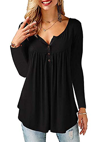 UMIPUBO Bluas de Mujer Camisa Algodón Blusa Mujer Elegante Manga Corta Camisa Suelta Mujer Casual Verano Shirts (Negro-1, L)