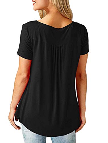 UMIPUBO Bluas de Mujer Camisa Algodón Blusa Mujer Elegante Manga Corta Camisa Suelta Mujer Casual Verano Shirts (Negro, L)