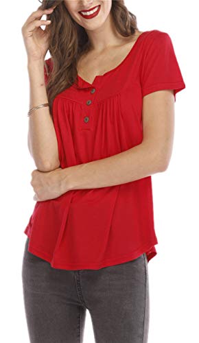 UMIPUBO Bluas de Mujer Camisa Algodón Blusa Mujer Elegante Manga Corta Camisa Suelta Mujer Casual Verano Shirts (Rojo, L)