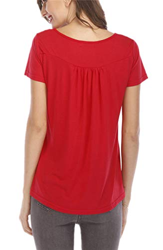 UMIPUBO Bluas de Mujer Camisa Algodón Blusa Mujer Elegante Manga Corta Camisa Suelta Mujer Casual Verano Shirts (Rojo, L)