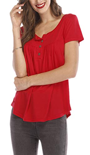 UMIPUBO Bluas de Mujer Camisa Algodón Blusa Mujer Elegante Manga Corta Camisa Suelta Mujer Casual Verano Shirts (Rojo, XXL)