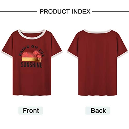 UMIPUBO Bluas de Mujer Camisa Algodón Cuello Redondo Basica Blusa Mujer Elegante Bring On The Sunshine Print Manga Corta Larga Camisa Suelta Mujer Casual Suelto Verano Invierno Primavera T-Shirts Tops