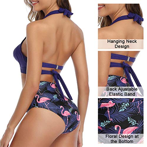 UMIPUBO Conjuntos de Bikini para Mujer Cintura Alta Push Up Traje de baño de Dos Piezas Cuello Halter Tirantes con Retro Ropa de Playa