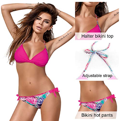 UMIPUBO Conjuntos de Bikinis para Mujer Bikini de triángulo de Dos Piezas Tallas Grandes Multicolor Fruncido Cuello Halter Sin Tirantes Push Up Trajes de baño Acolchados Adecuado para Viajes de Playa