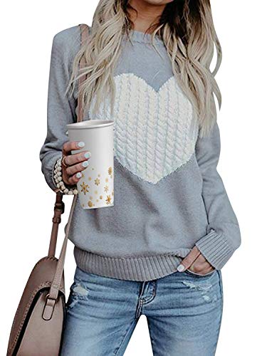 UMIPUBO Mujer Básico Punto Suéter de Moda O-Cuello Otoño Invierno Oversize Casual sólido Largo Manga Jerseys Amor suéter Suelto Blusas Abrigo Jersey Tops Women Sweater
