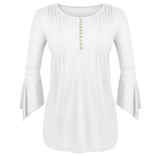 UMIPUBO Mujer Blusa 3/4 Manga Camisas Elegante Camisetas Primavera Verano Cuello en V Tops (XL, Blanco)
