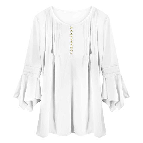 UMIPUBO Mujer Blusa 3/4 Manga Camisas Elegante Camisetas Primavera Verano Cuello en V Tops (XL, Blanco)