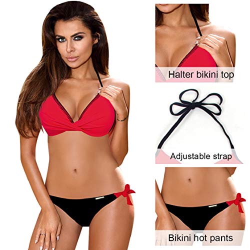 UMIPUBO Mujer Conjunto de Bikini Cintura Alta Traje de Baño de Dos Piezas Push-up Cuello en V Bañador Ropa de Playa Traje de baño