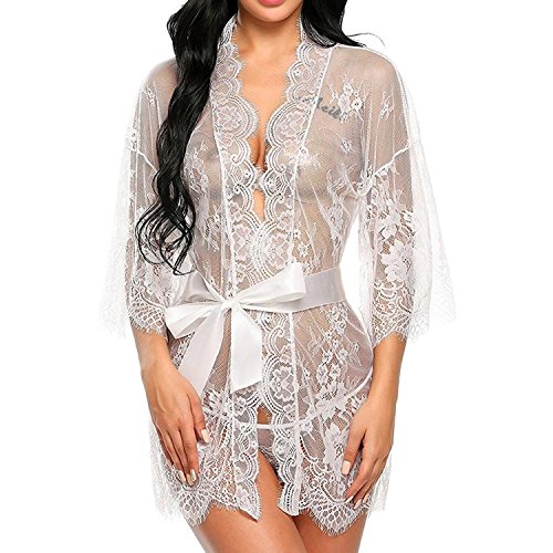 UMIPUBO Mujer Ropa de Dormir Conjunto Sexy Lingerie Transparente Lace Lenceria Erotica Babydoll Ropa Interior (Blanco, XL)