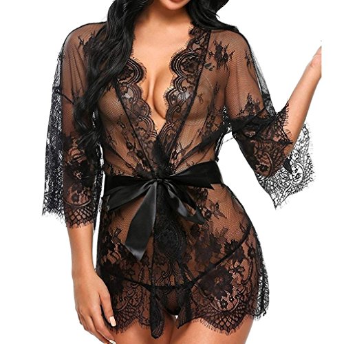 UMIPUBO Mujer Ropa de Dormir Conjunto Sexy Lingerie Transparente Lace Lenceria Erotica Babydoll Ropa Interior (Negro, XXL)