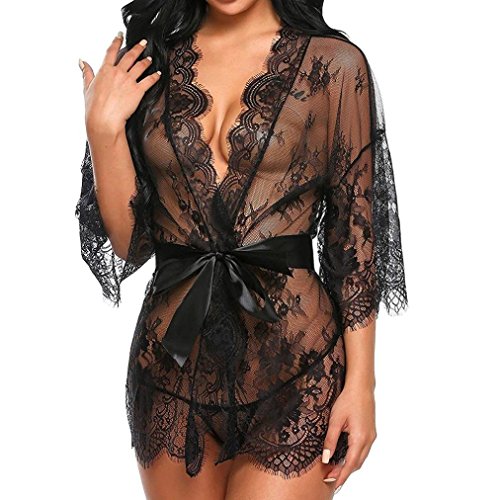 UMIPUBO Mujer Ropa de Dormir Conjunto Sexy Lingerie Transparente Lace Lenceria Erotica Babydoll Ropa Interior (Negro, XXL)