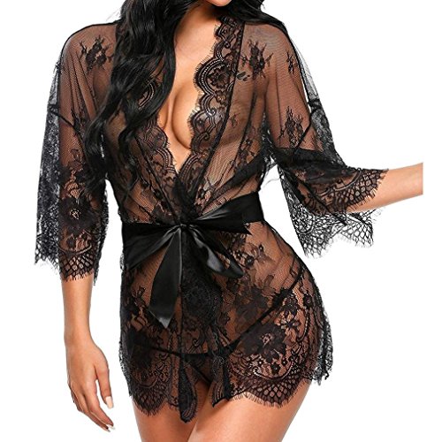 UMIPUBO Mujer Ropa de Dormir Conjunto Sexy lingerie Transparente Lace Lenceria Erotica Babydoll Ropa Interior (XXL, negro)