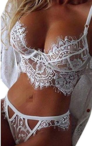 UMIPUBO Mujer Ropa Interior Ropa de Dormir Conjunto Sexy Lencería Escotado por Detrás Lace Lenceria Erotica Babydoll (X-Large, Blanco)