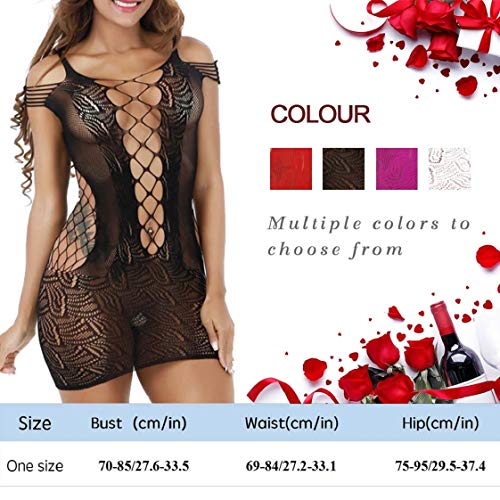 UMIPUBO Ropa Interior Mujer Ropa de Dormir Encaje Atractivo Malla de la Mujer Lencería Hueca Rejilla Babydoll Talla única Ropa de Dormir (Negro)