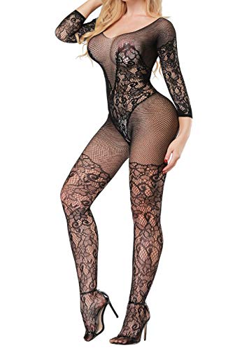 UMIPUBO Ropa Interior Mujer Ropa de Dormir Encaje Atractivo Malla de la Mujer Lencería Hueca Rejilla Babydoll Talla única Ropa de Dormir (Negro)