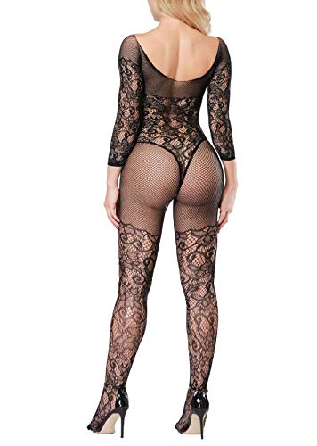 UMIPUBO Ropa Interior Mujer Ropa de Dormir Encaje Atractivo Malla de la Mujer Lencería Hueca Rejilla Babydoll Talla única Ropa de Dormir (Negro)