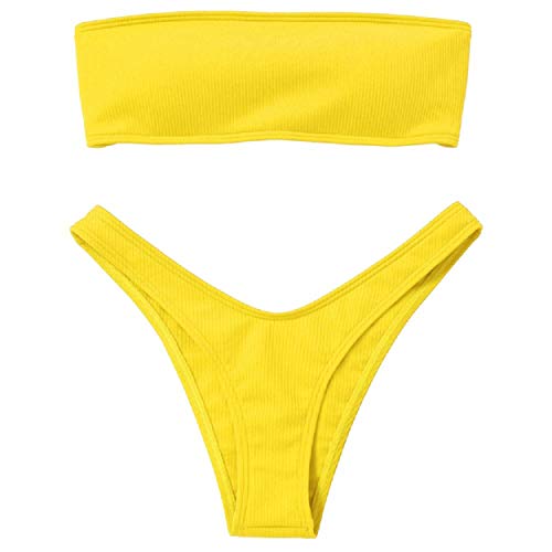UMIPUBO Traje de Baño Mujer Bikini Bandeau Bañadores con Relleno Lazada en la Espalda Color Liso Talle Alto Conjunto de Color Sólido Ropa de Baño