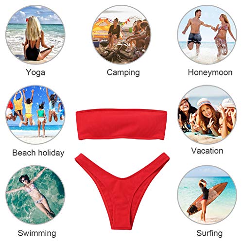 UMIPUBO Traje de Baño Mujer Bikini Bandeau Bañadores con Relleno Lazada en la Espalda Color Liso Talle Alto Conjunto de Color Sólido Ropa de Baño