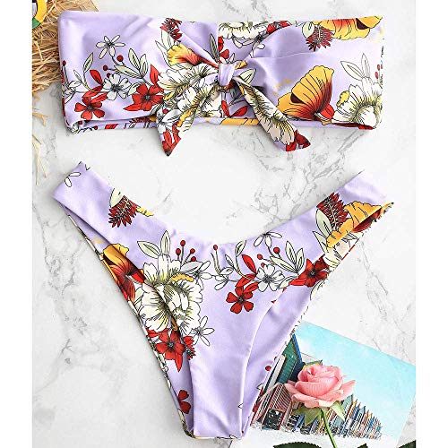UMIPUBO Traje de Baño Mujer Bikini Bandeau Bañadores Palabra de Honor con Estampado Tropical Conjunto de Tankini 2 PCS Ropa de Baño