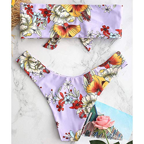 UMIPUBO Traje de Baño Mujer Bikini Bandeau Bañadores Palabra de Honor con Estampado Tropical Conjunto de Tankini 2 PCS Ropa de Baño