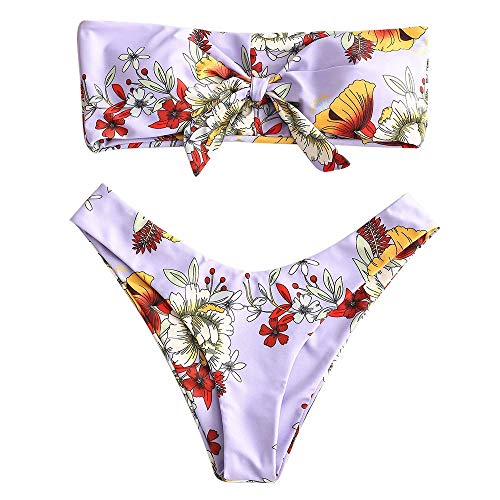 UMIPUBO Traje de Baño Mujer Bikini Bandeau Bañadores Palabra de Honor con Estampado Tropical Conjunto de Tankini 2 PCS Ropa de Baño
