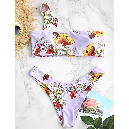 UMIPUBO Traje de Baño Mujer Bikini Bandeau Bañadores Palabra de Honor con Estampado Tropical Conjunto de Tankini 2 PCS Ropa de Baño