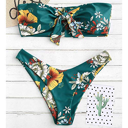UMIPUBO Traje de Baño Mujer Bikini Bandeau Bañadores Palabra de Honor con Estampado Tropical Conjunto de Tankini 2 PCS Ropa de Baño