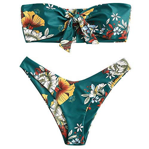 UMIPUBO Traje de Baño Mujer Bikini Bandeau Bañadores Palabra de Honor con Estampado Tropical Conjunto de Tankini 2 PCS Ropa de Baño