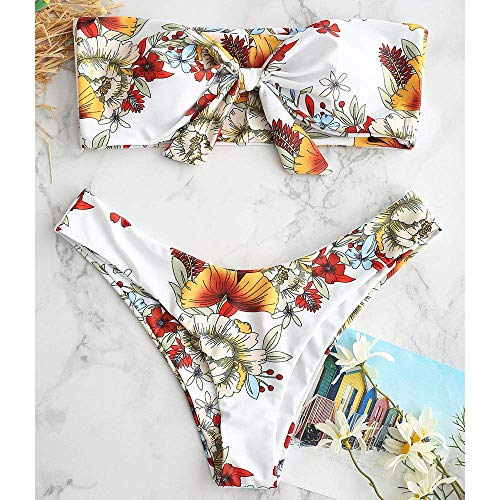 UMIPUBO Traje de Baño Mujer Bikini Bandeau Bañadores Palabra de Honor con Estampado Tropical Conjunto de Tankini 2 PCS Ropa de Baño, size M