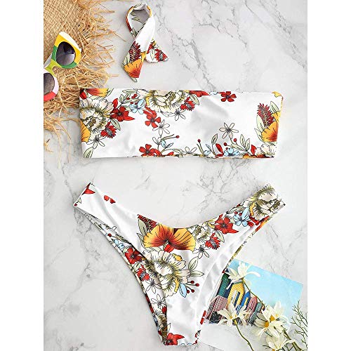 UMIPUBO Traje de Baño Mujer Bikini Bandeau Bañadores Palabra de Honor con Estampado Tropical Conjunto de Tankini 2 PCS Ropa de Baño, size M