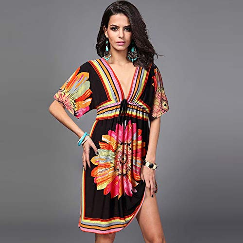 UMIPUBO Vestido de Playa Mujer Suelto Pareos Playa V-Cuello Camisolas y Pareos Bikini Traje de Baño Cover up Tunica Talla Grande