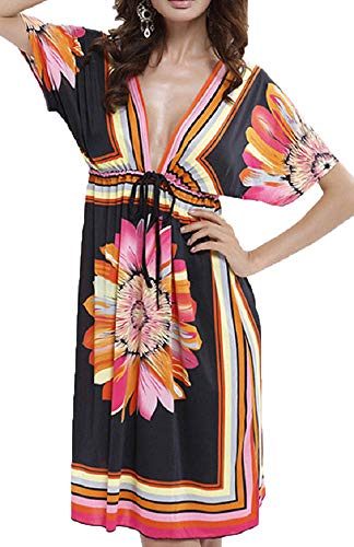 UMIPUBO Vestido de Playa Mujer Suelto Pareos Playa V-Cuello Camisolas y Pareos Bikini Traje de Baño Cover up Tunica Talla Grande