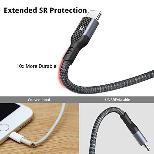 UNBREAKcable Cable USB Tipo C 1M - Cable USB C a USB A 3.0 Nylón Cargador Rápido Compatible con Samsung Galaxy S10 S10e S9 S8 Note 9 Note 8, Huawei P30 P20 P10,Google Pixel, Sony Xperia XZ-Negro Gris