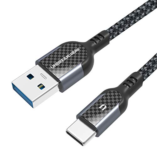 UNBREAKcable Cable USB Tipo C 1M - Cable USB C a USB A 3.0 Nylón Cargador Rápido Compatible con Samsung Galaxy S10 S10e S9 S8 Note 9 Note 8, Huawei P30 P20 P10,Google Pixel, Sony Xperia XZ-Negro Gris