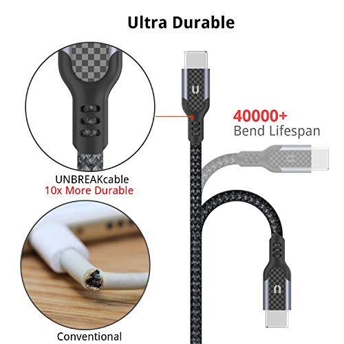 UNBREAKcable Cable USB Tipo C 1M - Cable USB C a USB A 3.0 Nylón Cargador Rápido Compatible con Samsung Galaxy S10 S10e S9 S8 Note 9 Note 8, Huawei P30 P20 P10,Google Pixel, Sony Xperia XZ-Negro Gris
