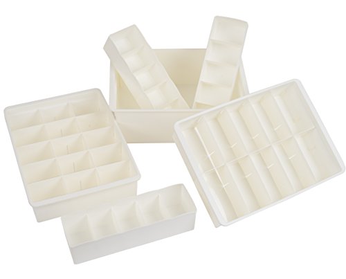 Uncluttered Designs Organizadores de Cajones Ajustables Plástico Duradero Apilable para Ropa Interior Manualidades Oficina Baño y Almacenamiento (Blanco, 6 Piezas)