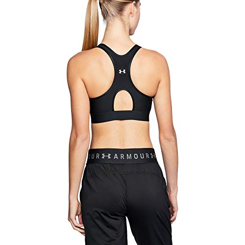 Under Armour Mid Keyhole Sujetador para Mujer Deportivo, Ropa de Mujer Deportiva de compresión, cómodo Sujetador de sujeción de Secado rápido, Black/Black/Metallic Silver (001), XS