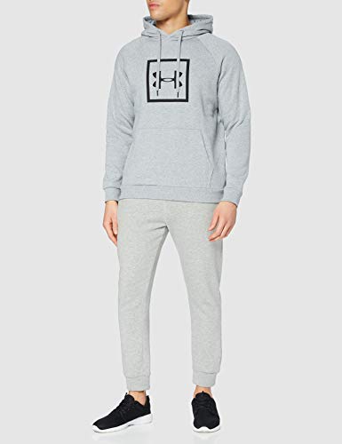 Under Armour Rival Fleece Box Logo Hoodie, Sudadera Hombre, Gris (Steel Light Heather/Black (035)), L