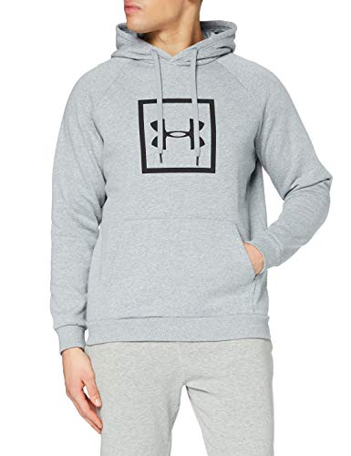 Under Armour Rival Fleece Box Logo Hoodie, Sudadera Hombre, Gris (Steel Light Heather/Black (035)), L