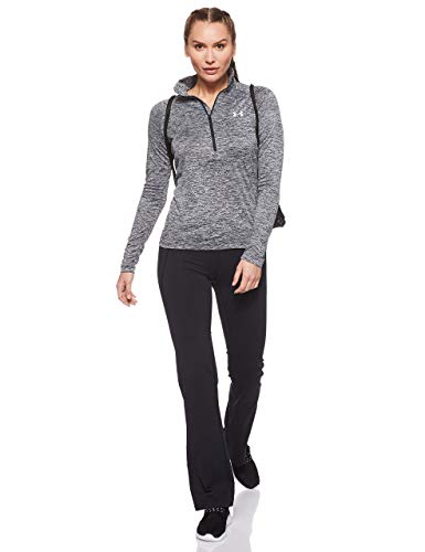 Under Armour Tech 1/2 Zip, camiseta de manga larga mujer, Negro (Black / Black / Metallic Silver), M