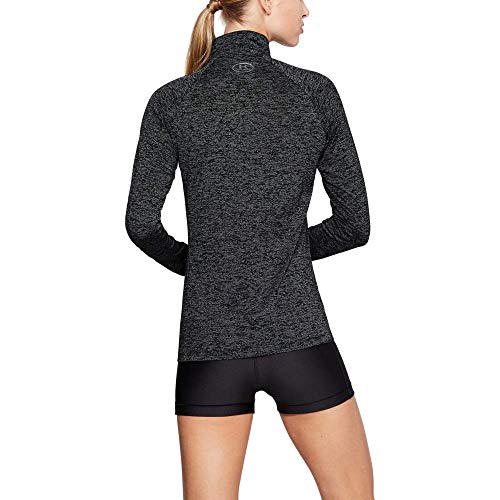 Under Armour Tech 1/2 Zip, camiseta de manga larga mujer, Negro (Black / Black / Metallic Silver), M