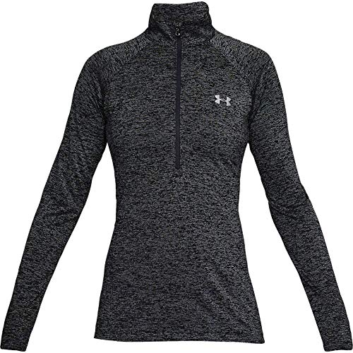 Under Armour Tech 1/2 Zip, camiseta de manga larga mujer, Negro (Black / Black / Metallic Silver), M