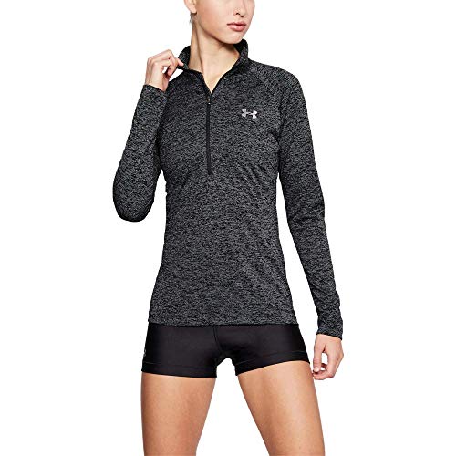 Under Armour Tech 1/2 Zip, camiseta de manga larga mujer, Negro (Black / Black / Metallic Silver), M