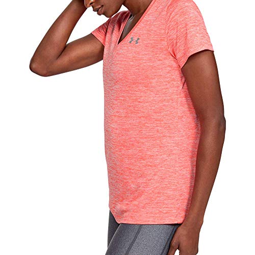 Under Armour TechV Twist Gym T-Shirt Camiseta Transpirable de Manga Corta para Correr, Ultraligera Camiseta de Manga Corta de Corte Suelto, Mujer, Rojo, XS