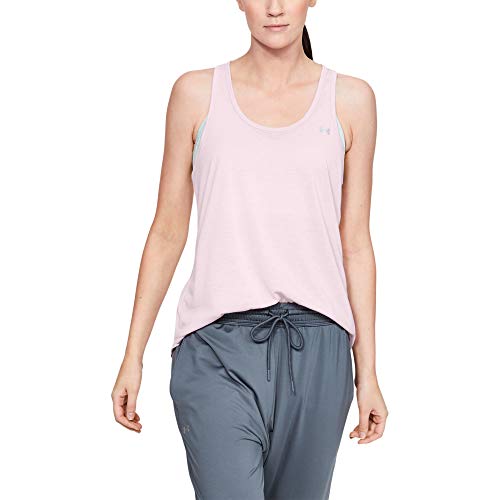 Under Armour Whisperlight - Camiseta sin Mangas para Mujer, Mujer, Camiseta de Tirantes Anchos, 1344467, Rosa Niebla (694)/Plateado Metálico, XL