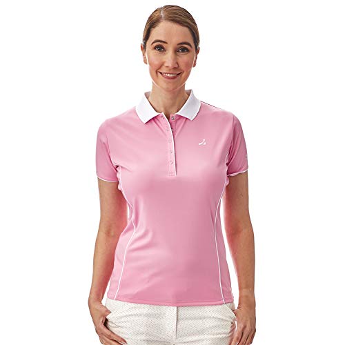 Under Par Polo de Golf de Calidad Profesional para Mujer, Transpirable, 5 Estilos, 10 Colores, Manga y sin Mangas, Mujer, Polo de Golf, UPLTS1672_PPWHT_14, Style 1672 - Rosa pálido/Blanco, 42