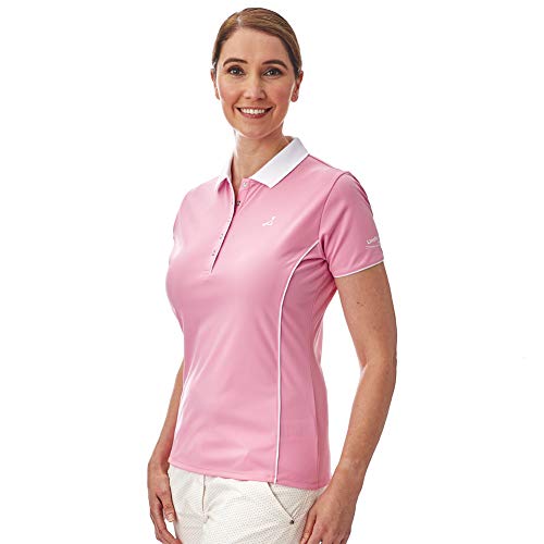 Under Par Polo de Golf de Calidad Profesional para Mujer, Transpirable, 5 Estilos, 10 Colores, Manga y sin Mangas, Mujer, Polo de Golf, UPLTS1672_PPWHT_14, Style 1672 - Rosa pálido/Blanco, 42